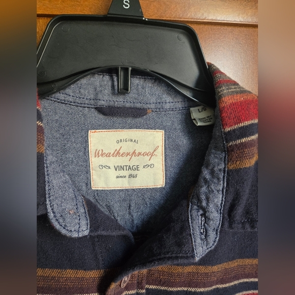 Weatherproof Vintage Striped Button Flannel- Red and Blue Mens Large - Picture 3 of 4